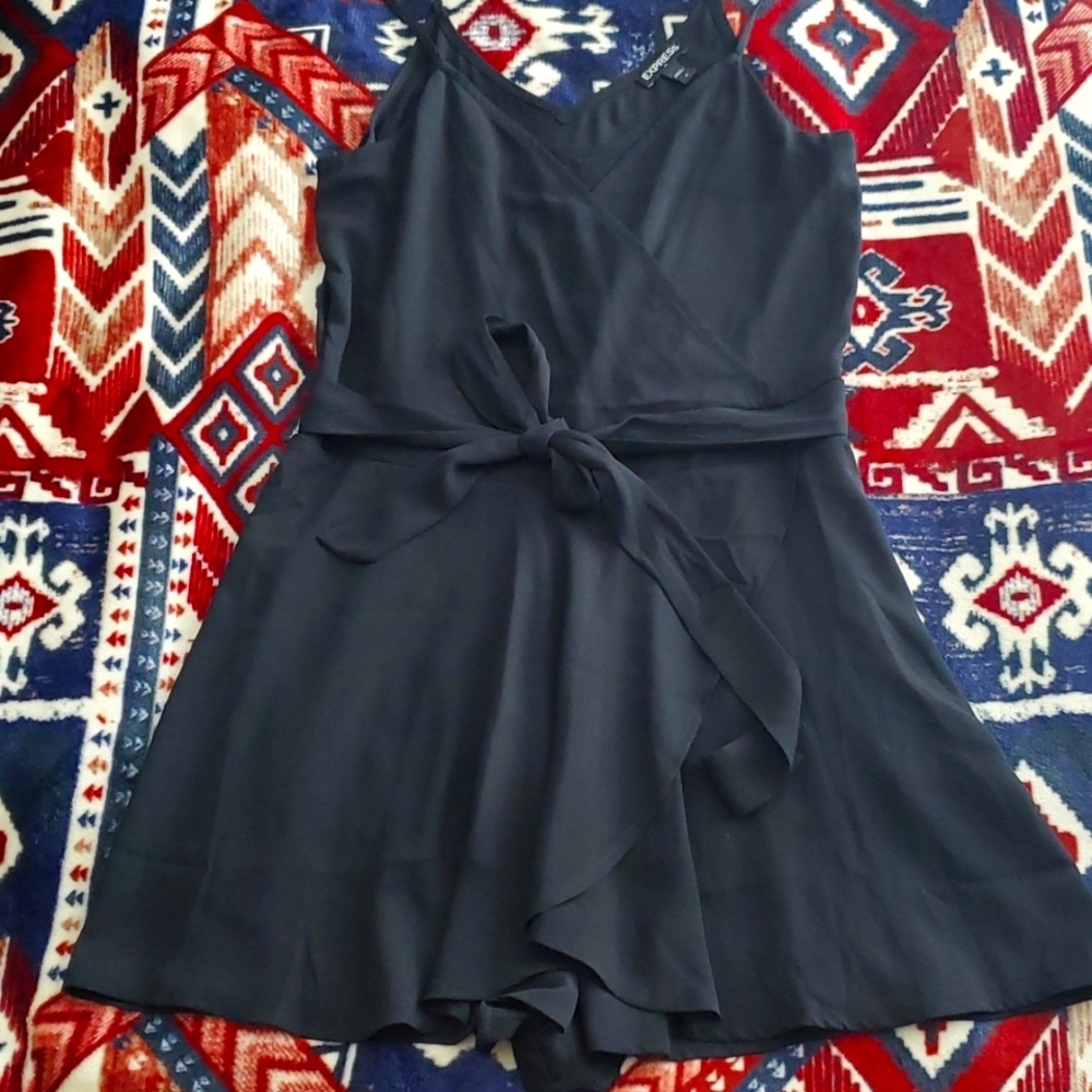 Express Black Chiffon Romper. Size 6. With tie around waist.